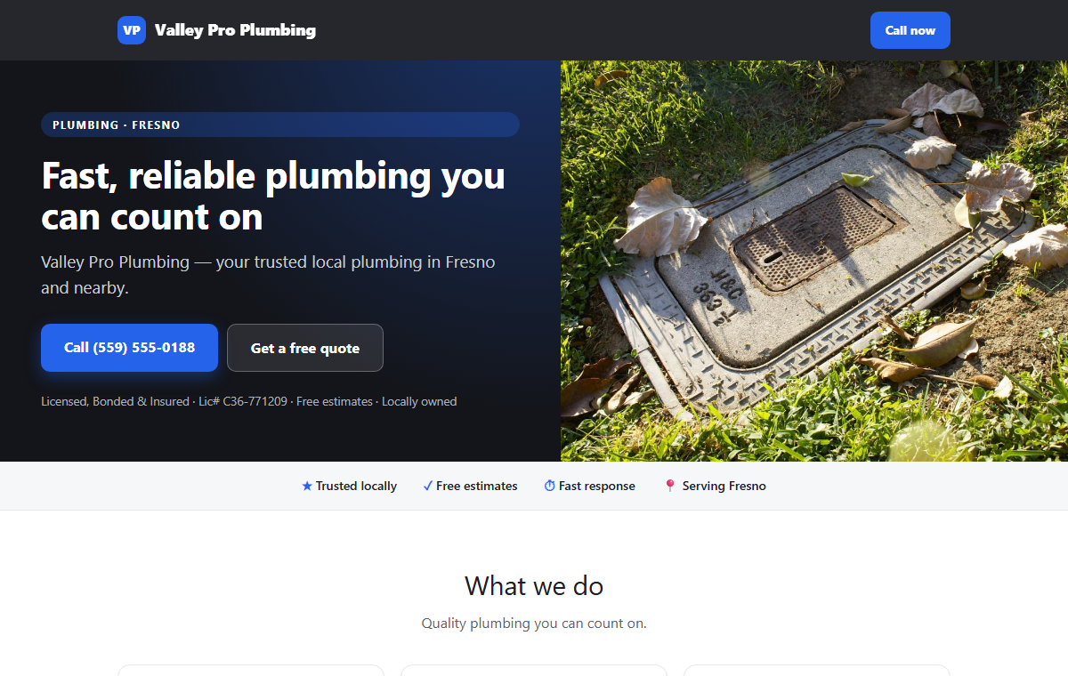 Plumbing company website sample